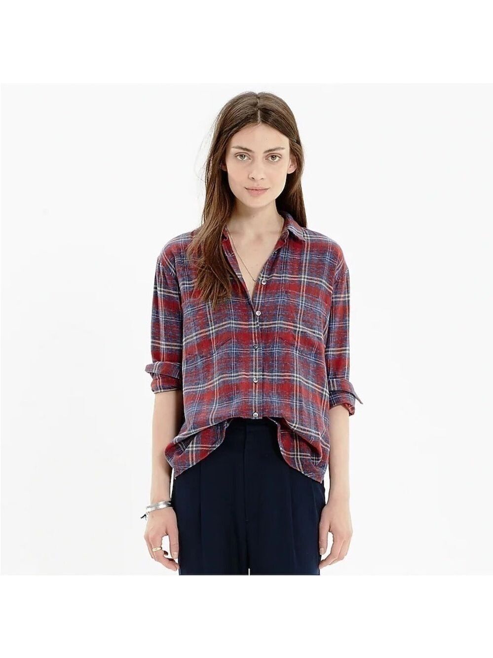 Madewell Flannel Oversized Boyshirt Button Up in Bainbridge Plaid, size XXS
